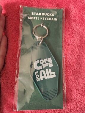 Starbucks Green Motel-Style Keychain with White Logo "Coffee For All"